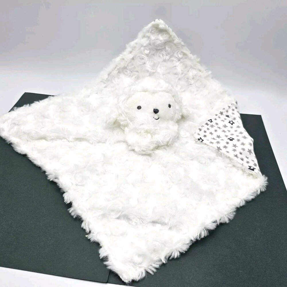 Carters Just One Year White Sheep Lamb Security Blanket Lovey Gray Star Fuzzy